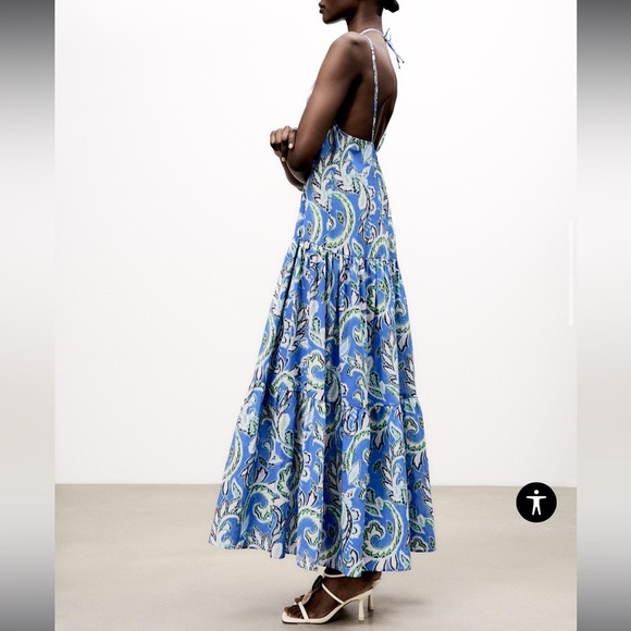 Zara printed maxi dress blue white boho formal summer  halter floral blogger fav - Picture 5 of 10
